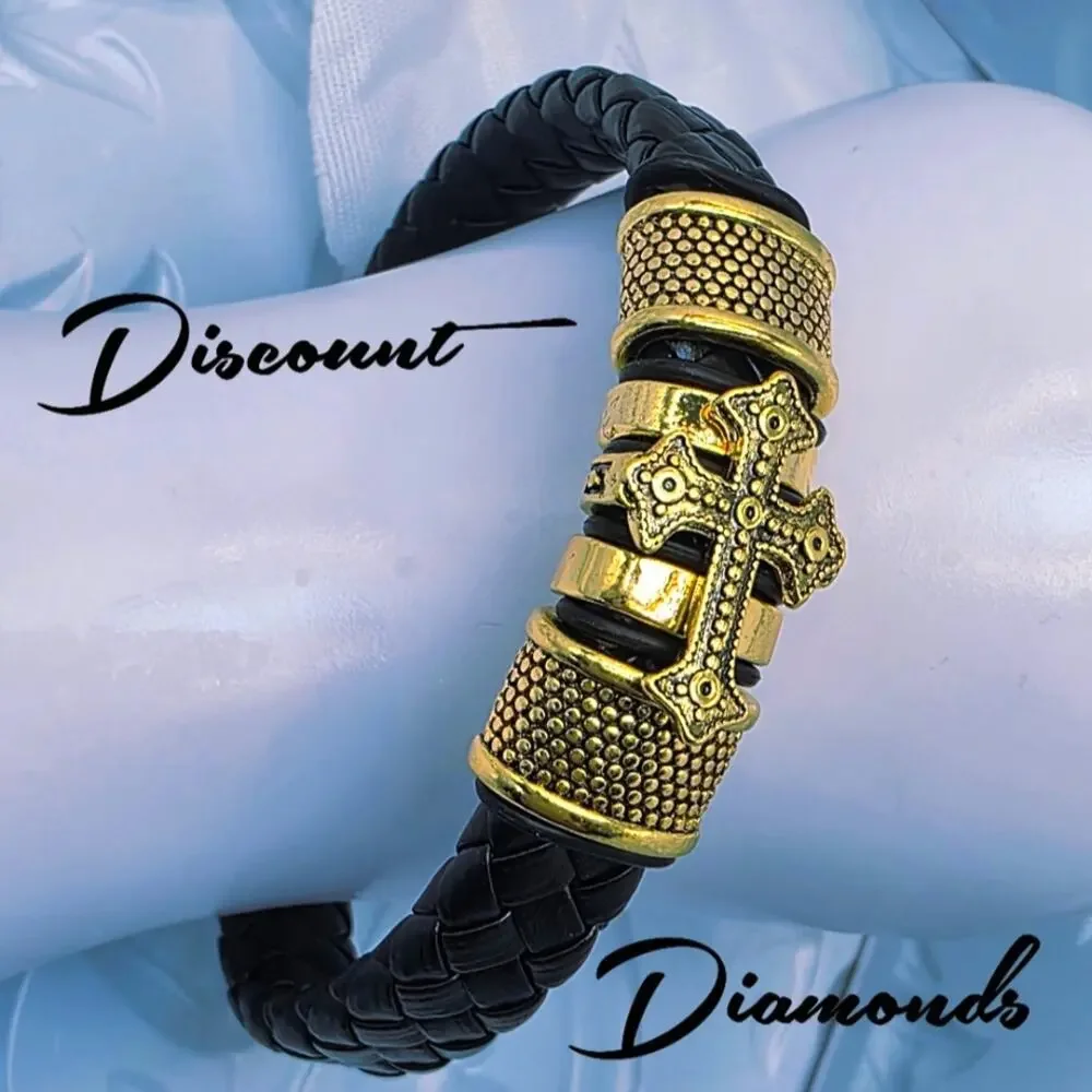 Black Braded Leather with 18K Yellow Gold Plated Black Titanium